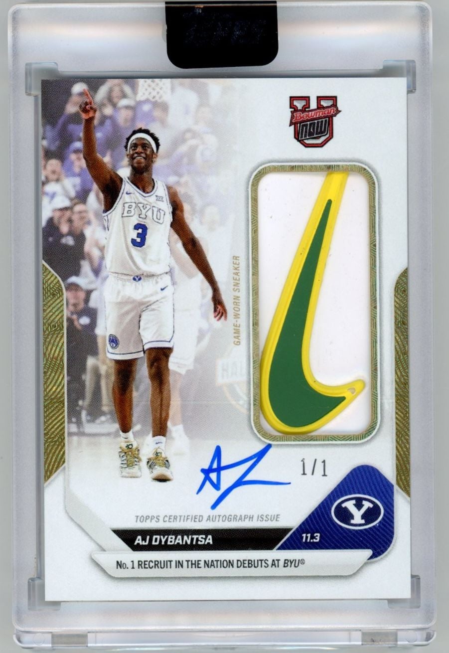 2025 Topps Bowman U Now AJ Dybantsa #1 Foilfractor Relic Auto 1/1 Number 1 Recruit in the Nation Debuts at BYU BYU Cougars Rookie RC Basketball Card