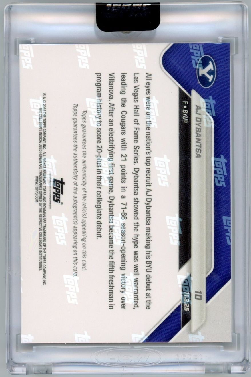 2025 Topps Bowman U Now AJ Dybantsa #1 Foilfractor Relic Auto 1/1 Number 1 Recruit in the Nation Debuts at BYU BYU Cougars Rookie RC Basketball Card