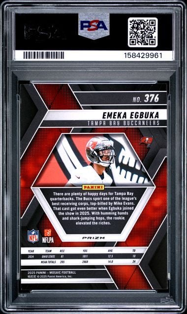 Graded 2025 Panini Mosaic Emeka Egbuka #376 Reactive Yellow Rookie RC Football Card PSA 10 Gem Mint