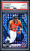 Graded 2025 Panini Mosaic RJ Harvey #375 Reactive Purple Rookie RC Football Card PSA 10 Gem Mint