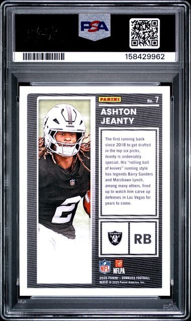 Graded 2025 Donruss Ashton Jeanty #7 The Rookies Rookie RC Football Card PSA 10 Gem Mint