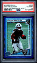 Graded 2025 Donruss Ashton Jeanty #305 Optic Preview Blue Scope Rookie RC Football Card PSA 10 Gem Mint