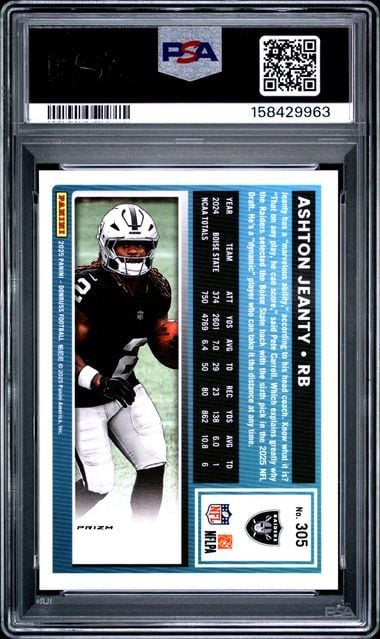 Graded 2025 Donruss Ashton Jeanty #305 Optic Preview Blue Scope Rookie RC Football Card PSA 10 Gem Mint