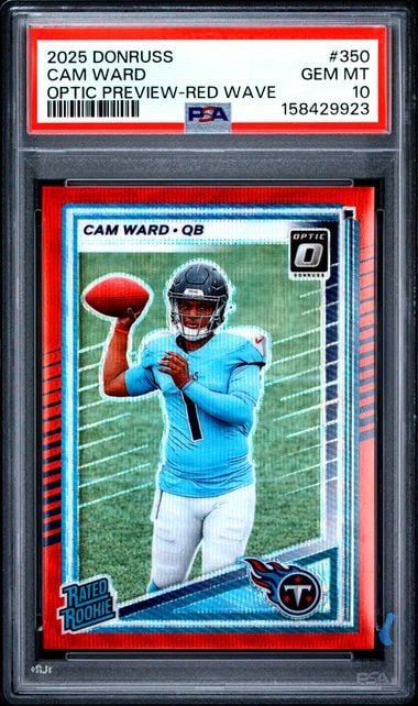 Graded 2025 Panini Donruss Cam Ward #350 Optic Preview Red Wave Rookie RC Football Card PSA 10 Gem Mint