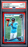 Graded 2025 Panini Donruss Cam Ward #350 Optic Preview Red Wave Rookie RC Football Card PSA 10 Gem Mint