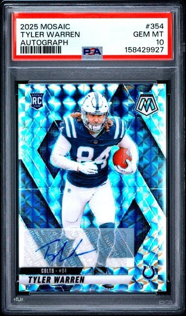 Graded 2025 Panini Mosaic Tyler Warren #354 Autograph Rookie RC Football Card PSA 10 Gem Mint