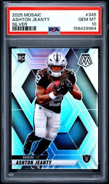 Graded 2025 Panini Mosaic Ashton Jeanty #345 Silver Rookie RC Football Card PSA 10 Gem Mint
