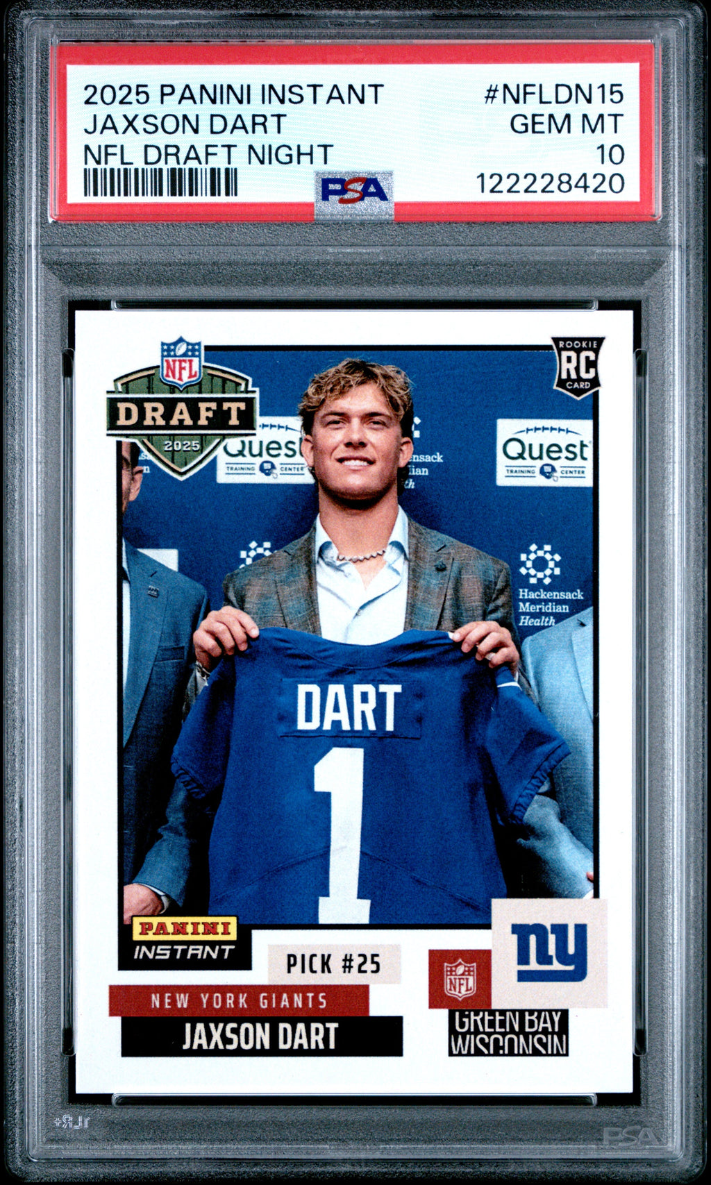 Graded 2025 Panini Instant Jaxson Dart #NFLDN15 NFL Draft Night Rookie RC Football Card PSA 10 Gem Mint