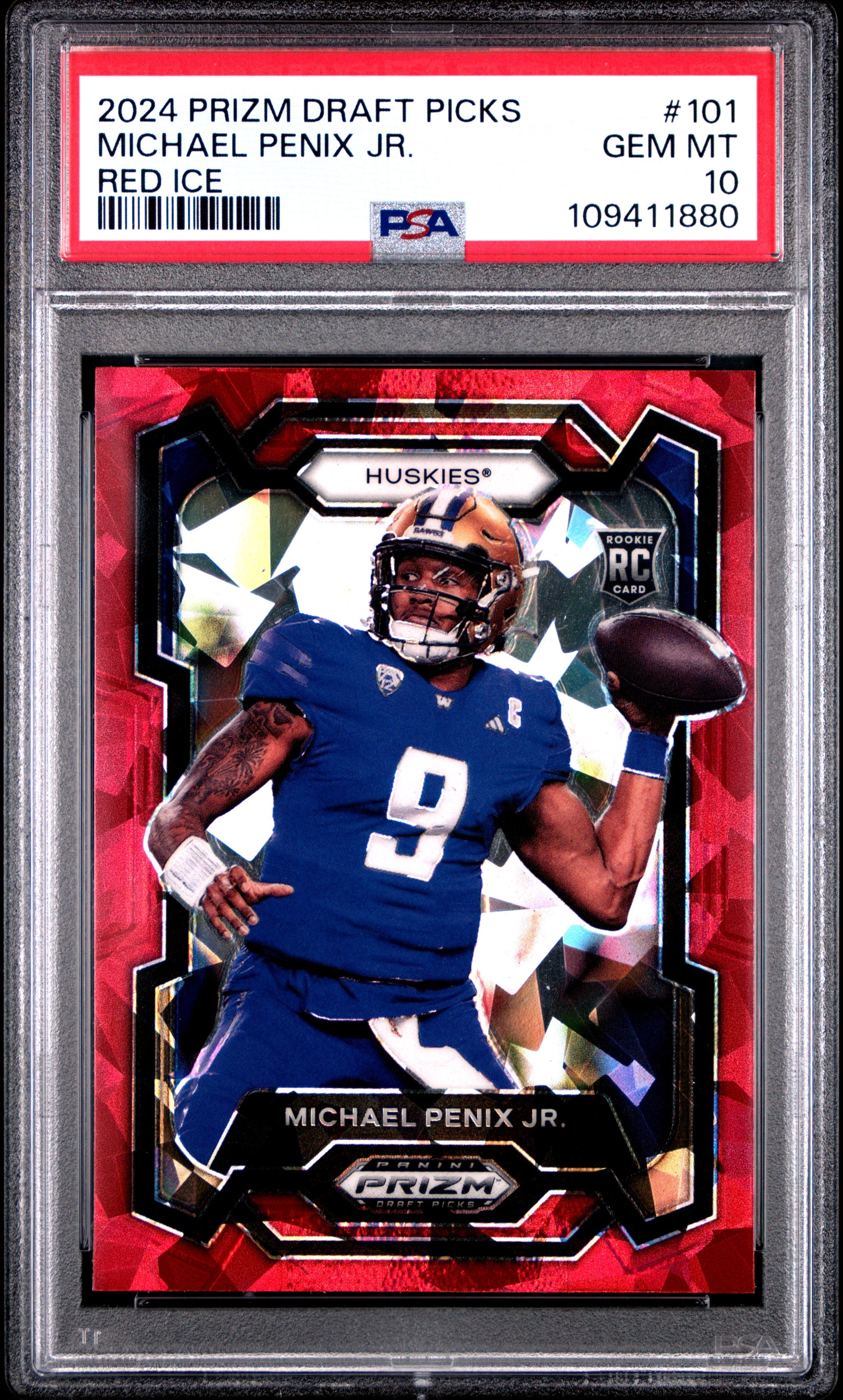 Graded 2024 Panini Prizm Draft Picks Michael Penix Jr #101 Red Ice Rookie RC Football Card PSA 10 Gem Mint