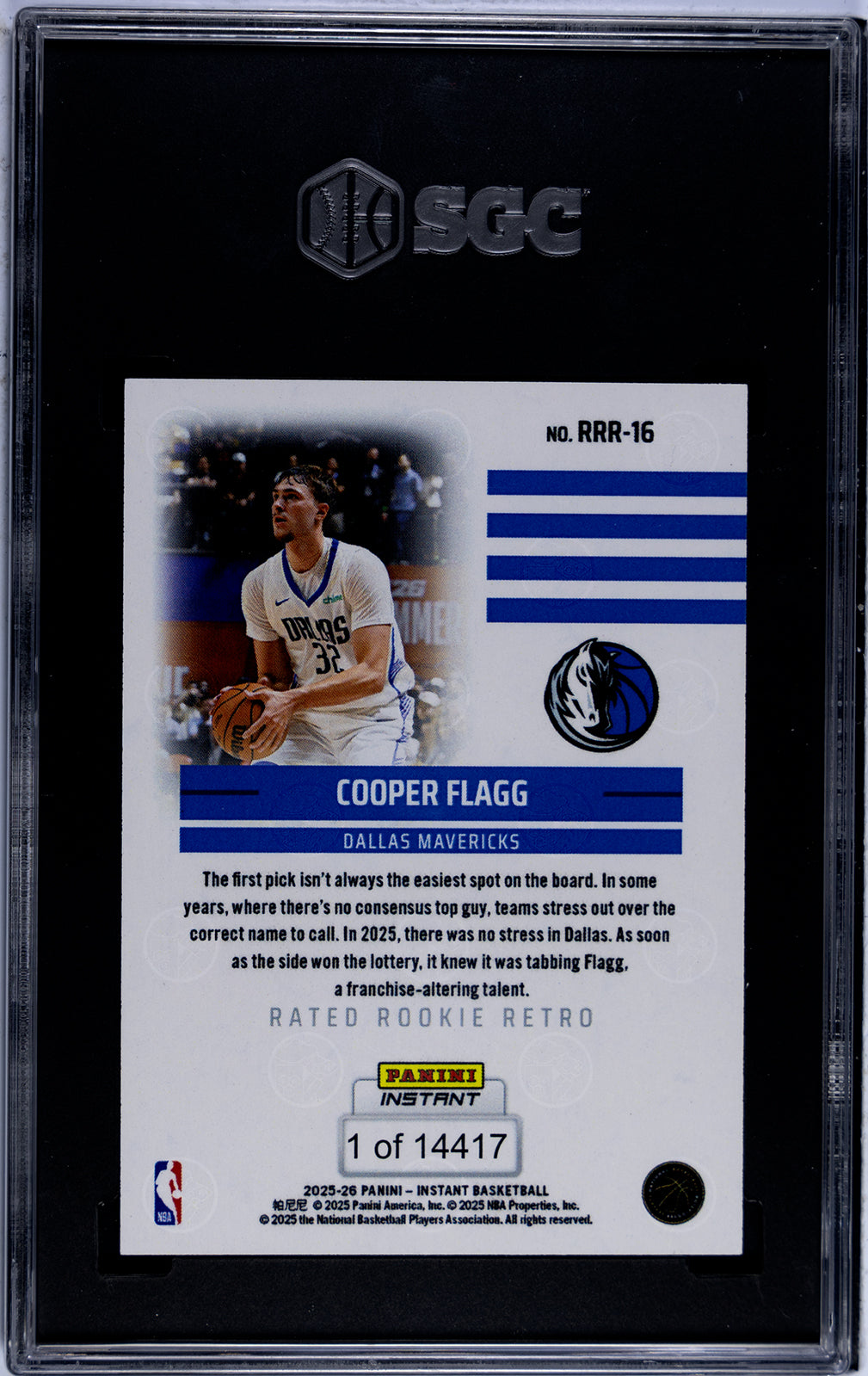 Graded 2025 Panini Instant Cooper Flagg #RRR16 Rated Rookie Retro Rookie RC Basketball Card SGC 10 Gem Mint