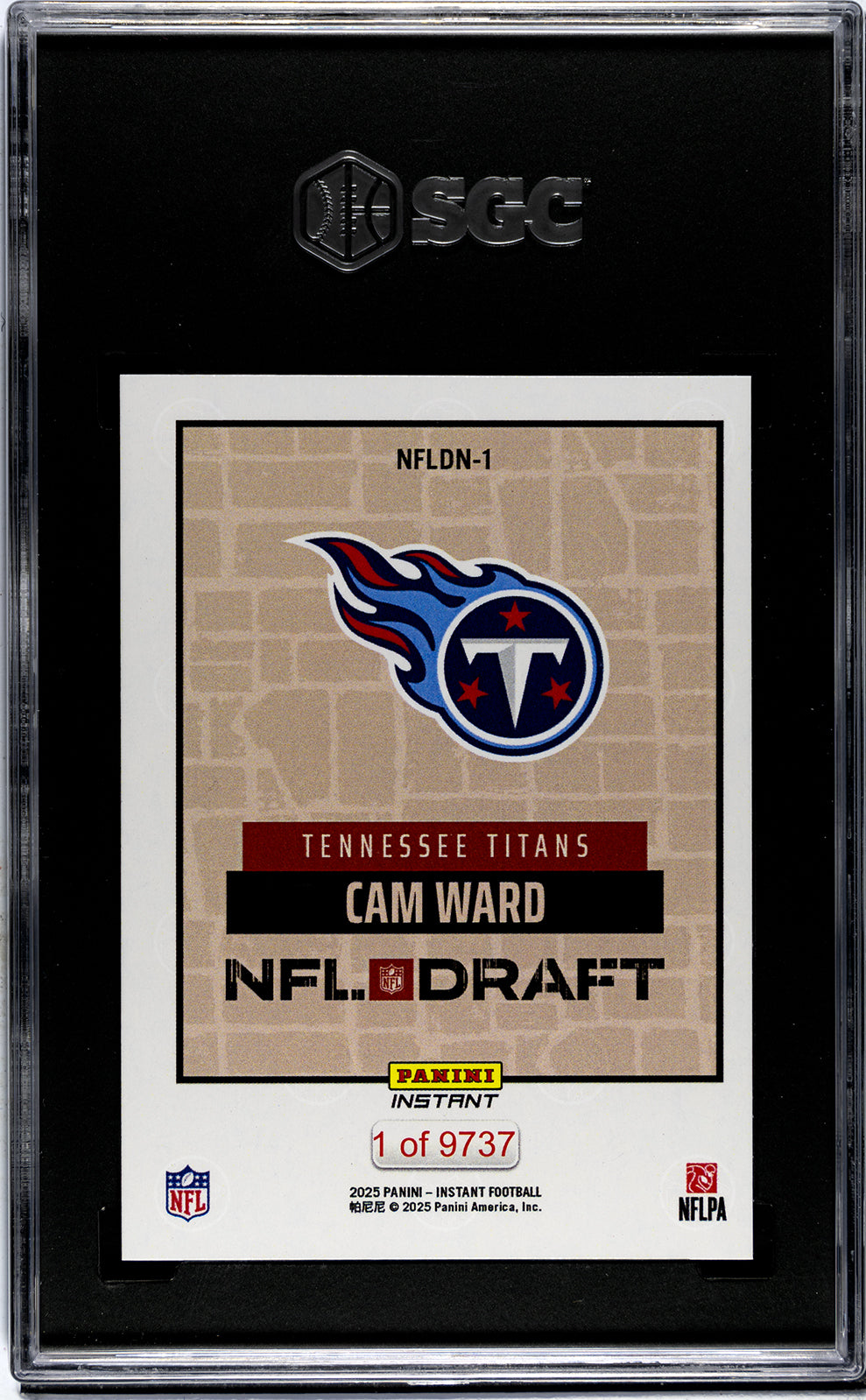 Graded 2025 Panini Instant Cam Ward #NFLDN1 NFL Draft Night Rookie RC Football Card SGC 9.5 Mint+