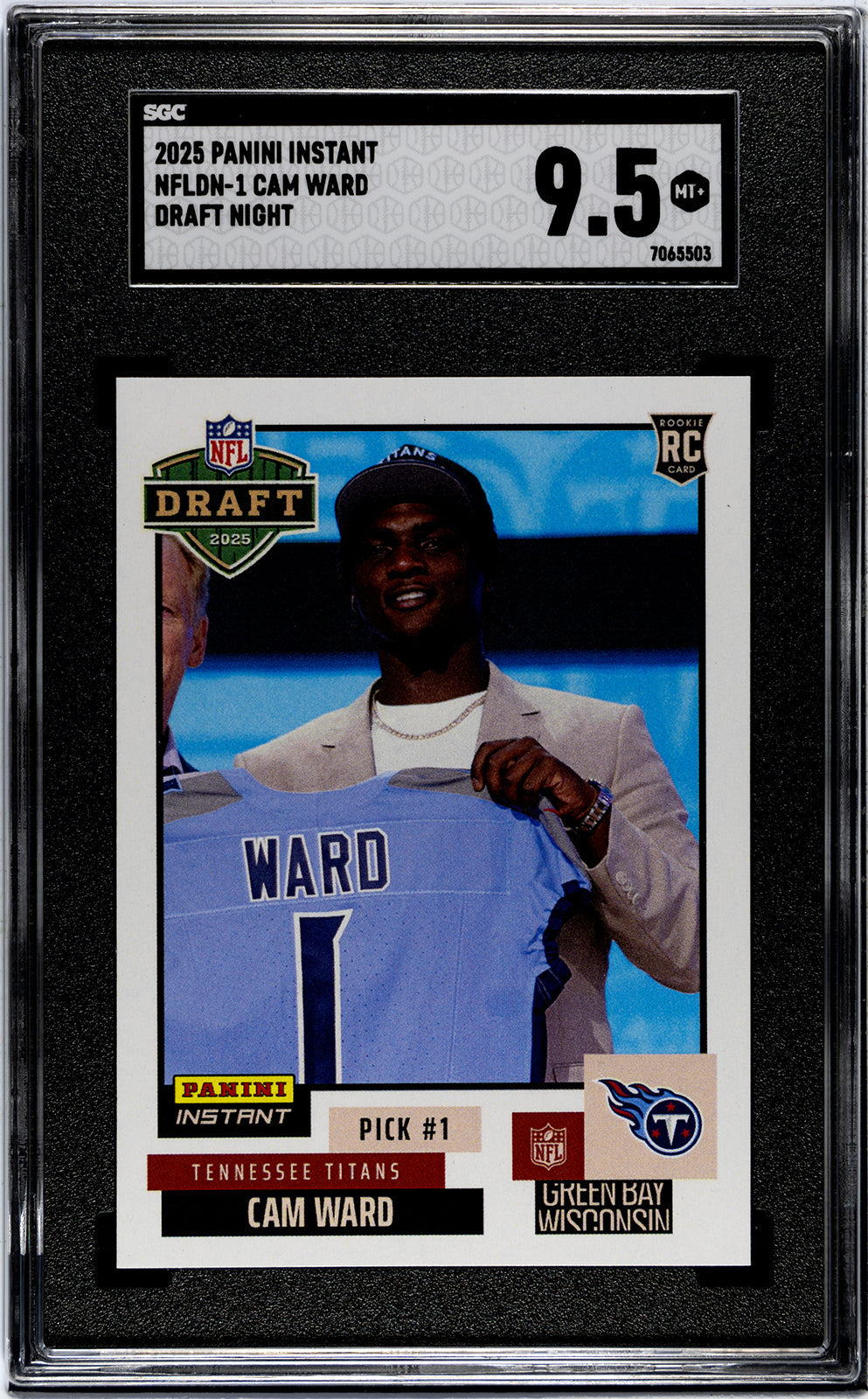 Graded 2025 Panini Instant Cam Ward #NFLDN1 NFL Draft Night Rookie RC Football Card SGC 9.5 Mint+