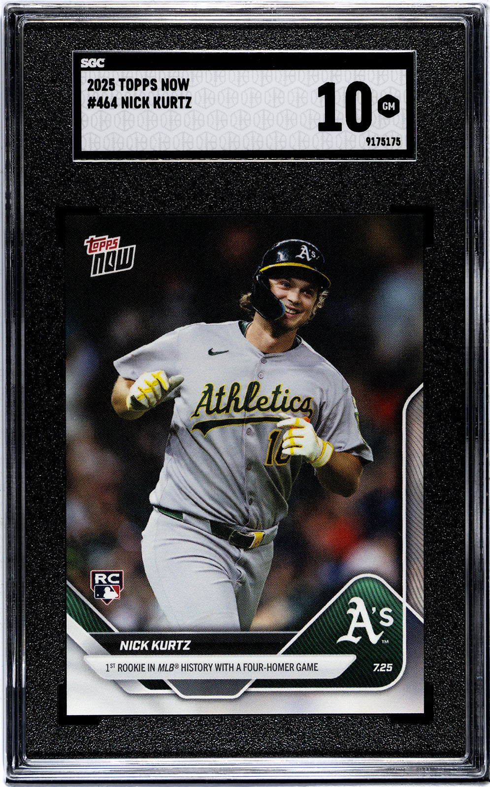 Graded 2025 Topps Now Nick Kurtz #464 1st Rookie in MLB History With a Four Homer Game Rookie RC Baseball Card SGC 10 Gem Mint