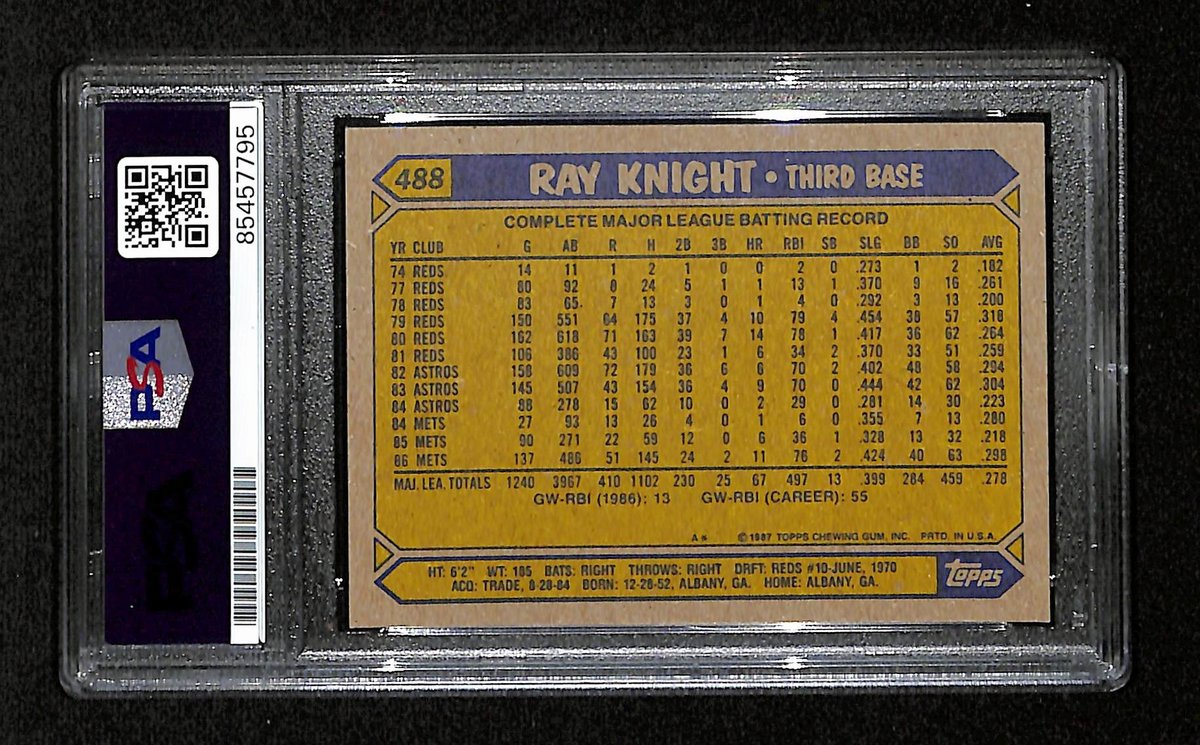 Ray Knight Signed/Autographed 1987 Topps Card #488 New York Mets PSA/DNA 195148