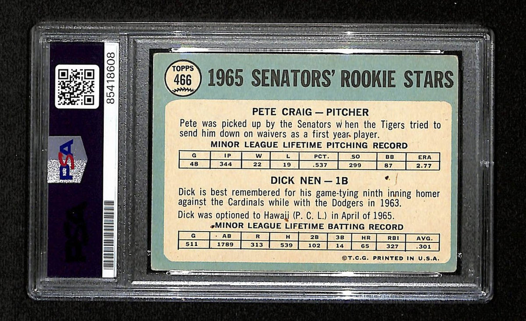 Pete Craig/Dick Nen Signed/Auto 1965 Topps RC Card #466 Senators PSA/DNA 195197