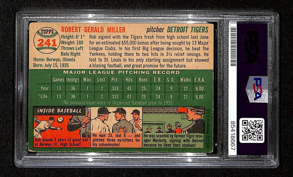 Bob Miller Signed/Autographed 1954 Topps Card #241 Detroit Tigers PSA/DNA 194838
