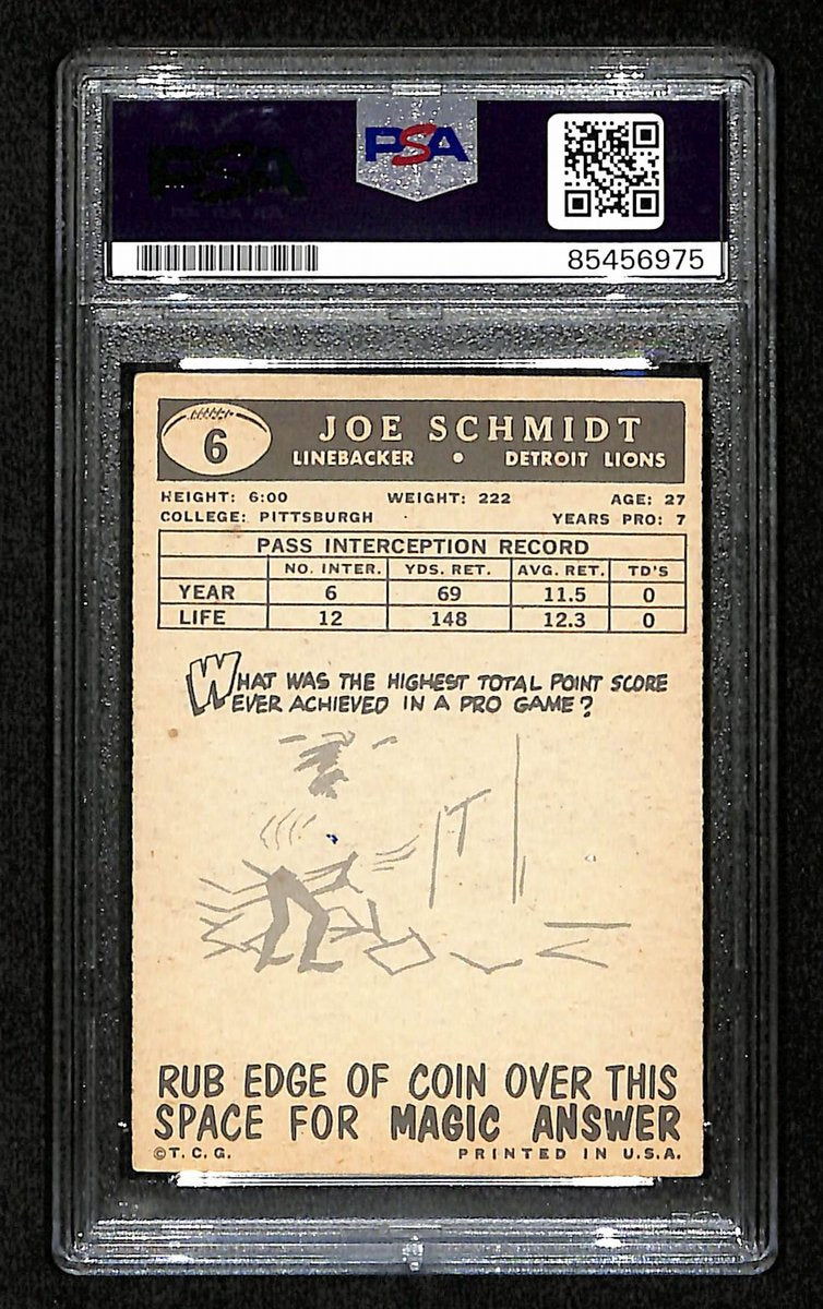 Joe Schmidt HOF Signed/Auto 1959 Topps Card #6 Detroit Lions PSA/DNA 195043