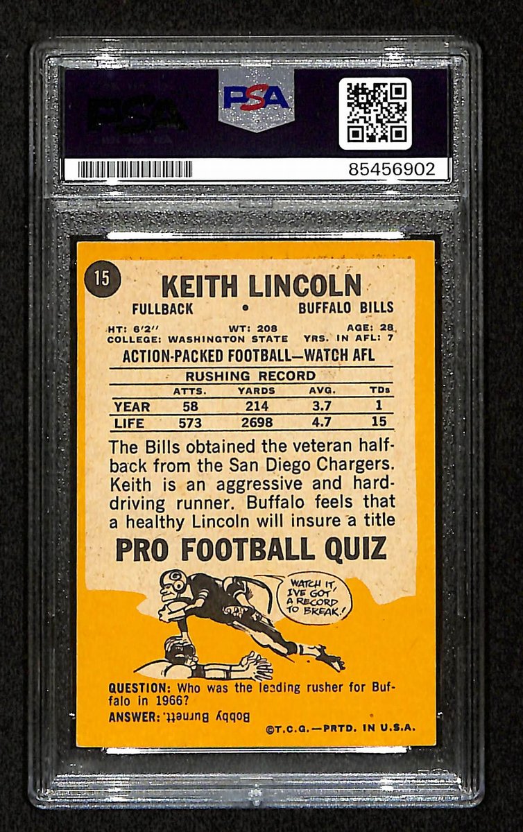 Keith Lincoln Signed/Auto 1967 Topps Card #15 Buffalo Bills PSA/DNA 195075