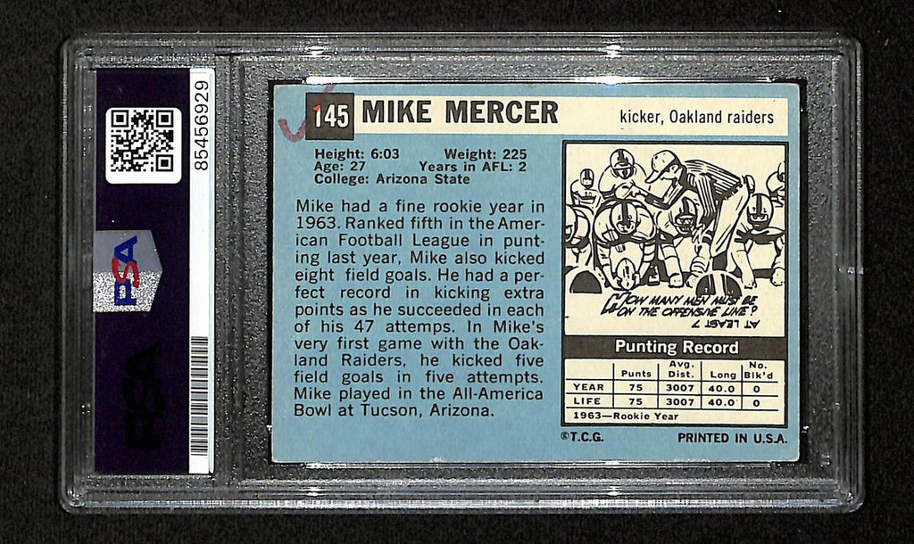 Mike Mercer Signed/Auto 1964 Topps Card #114540 Oakland Raiders PSA/DNA 195097