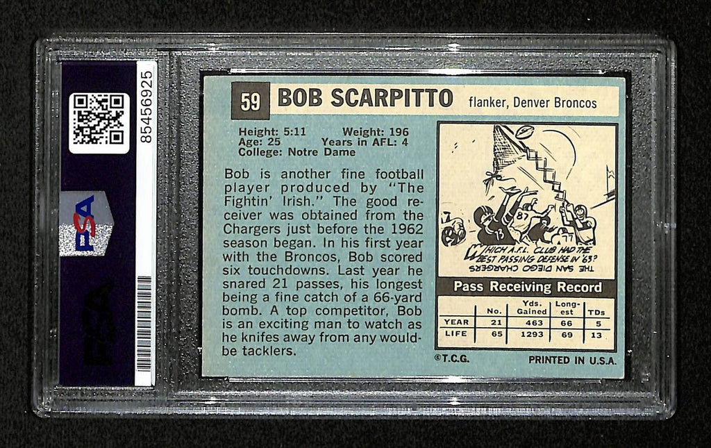 Bob Scarpitto Signed/Auto 1964 Topps Card #59 Denver Broncos PSA/DNA 195098