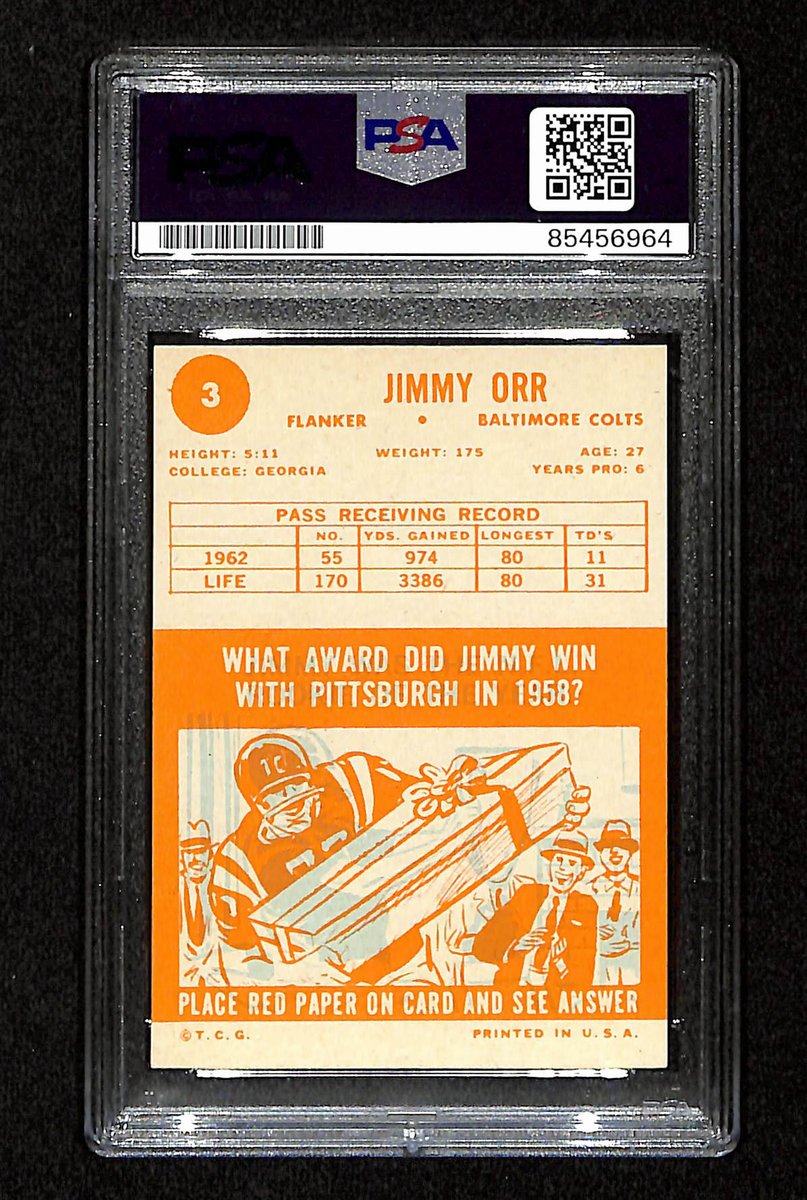 Jimmy Orr Signed/Autographed 1963 Topps Card #3 Baltimore Colts PSA/DNA 195107