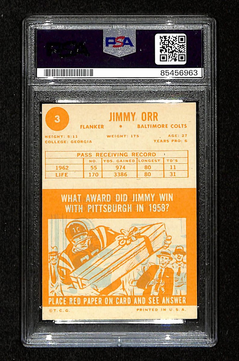 Jimmy Orr Signed/Autographed 1963 Topps Card #3 Baltimore Colts PSA/DNA 195116