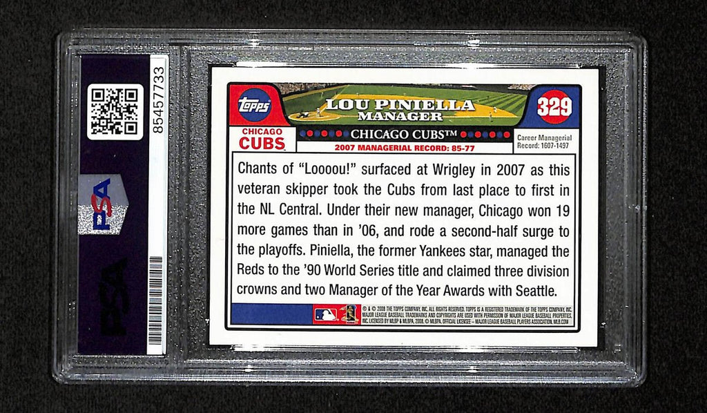 Lou Piniella Signed/Auto 2008 Topps Card #329 Chicago Cubs PSA/DNA 194802