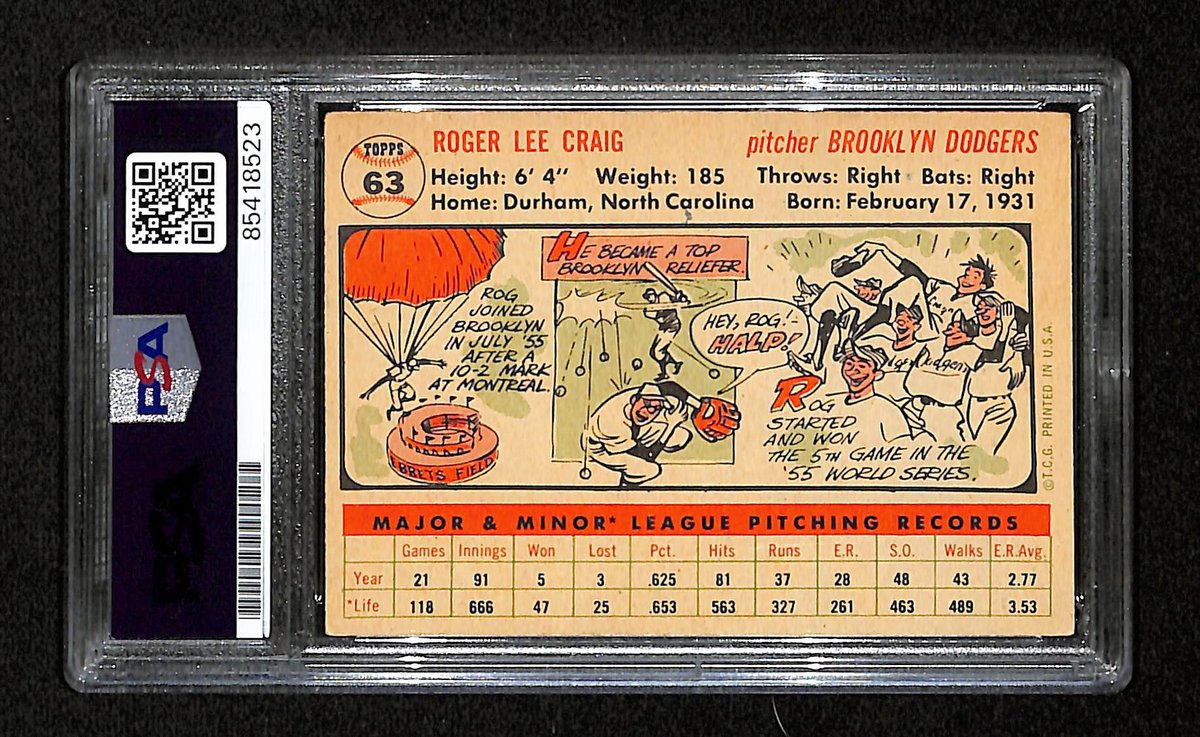 Roger Craig Signed/Auto 1956 Topps Card #63 Brooklyn Dodgers PSA/DNA 194853