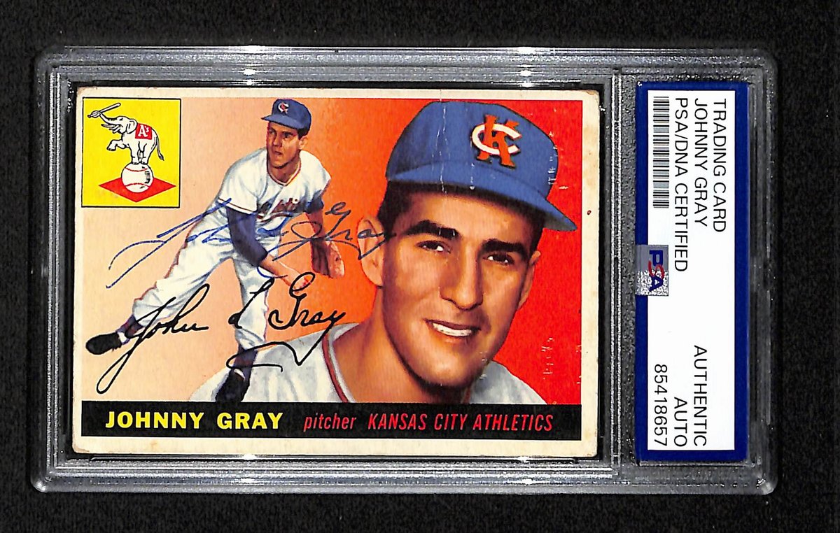 Johnny Gray Signed 1955 Topps Card #101 Kansas City Athletics PSA/DNA 195370