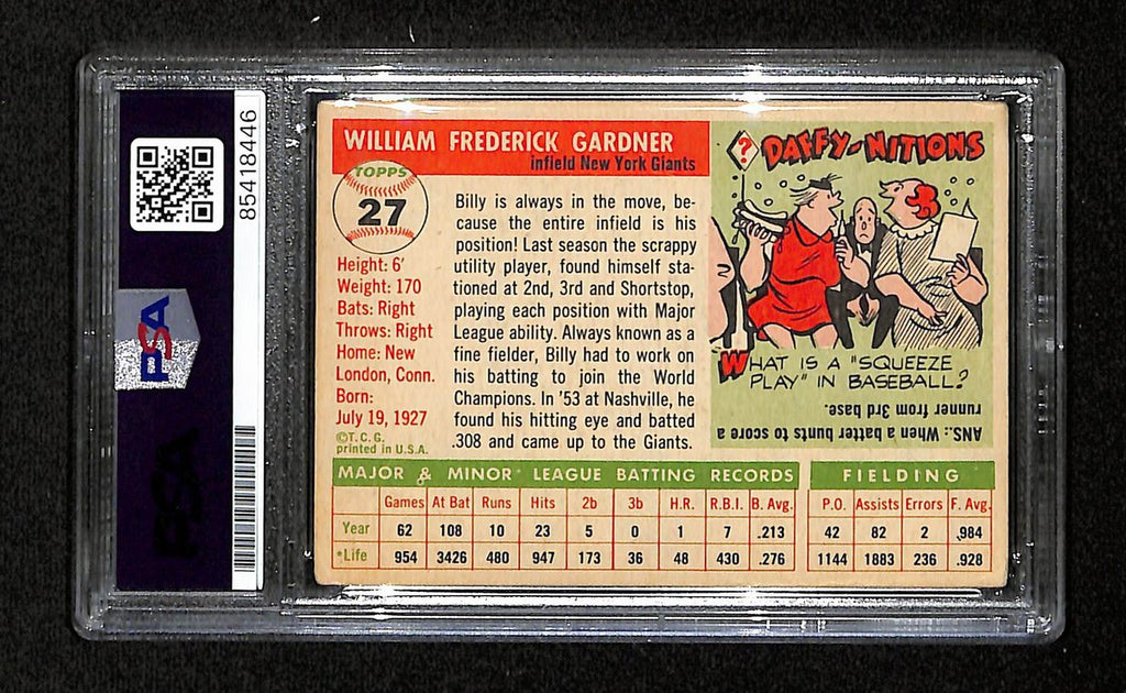 Billy Gardner Signed/Auto 1955 Topps Card #27 New York Giants PSA/DNA 195382