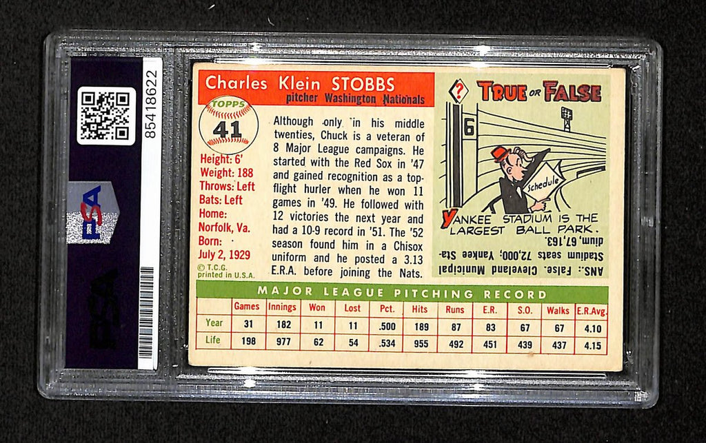 Chuck Stobbs Signed/Auto 1955 Topps Card #41 Washington Nationals PSA/DNA 195384