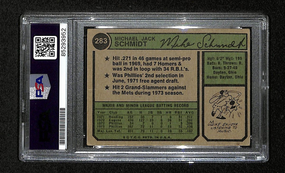 1974 Topps Mike Schmidt Phillies Card #283 Signed PSA/DNA GEM MINT 10 194899