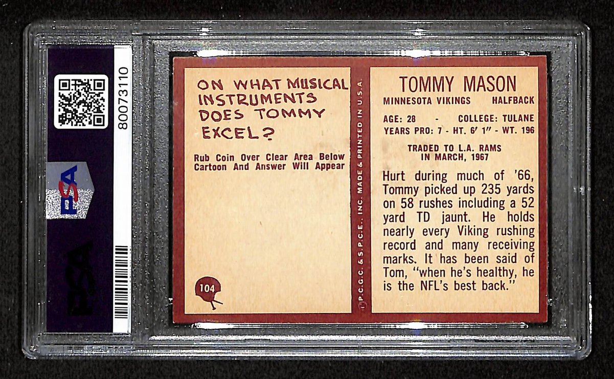 Tommy Mason Signed 1967 Philadelphia Card #104 Vikings PSA/DNA EX-MT 6 195927