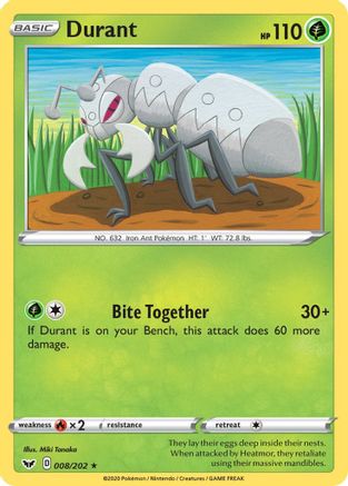 Durant 008/202 - SWSH01 Sword & Shield Base Set Reverse Holofoil