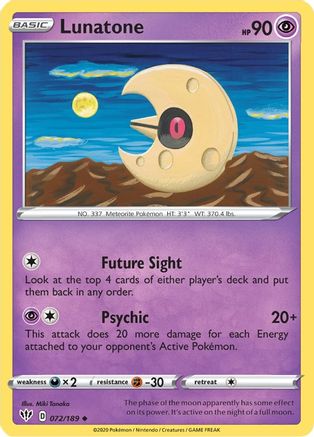 Lunatone 072/189 - SWSH03 Darkness Ablaze Reverse Holofoil