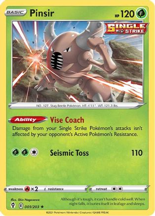 Pinsir 001/203 - SWSH07 Evolving Skies Reverse Holofoil