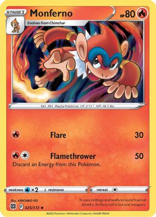 Monferno 025/172 - SWSH09 Brilliant Stars Reverse Holofoil