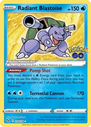 Radiant Blastoise 018/078 - Pokemon GO Holofoil