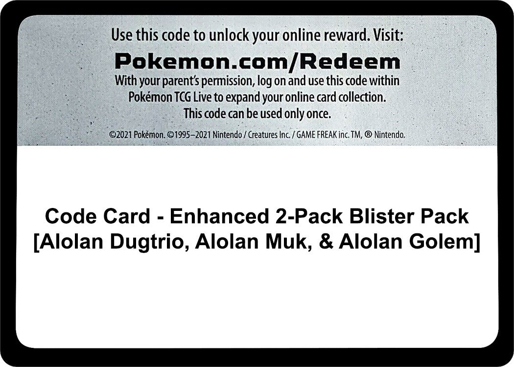 Code Card - Enhanced 2-Pack Blister Pack [Alolan Dugtrio, Alolan Muk, & Alolan Golem] (Miscellaneous Cards & Products) (MCAP)