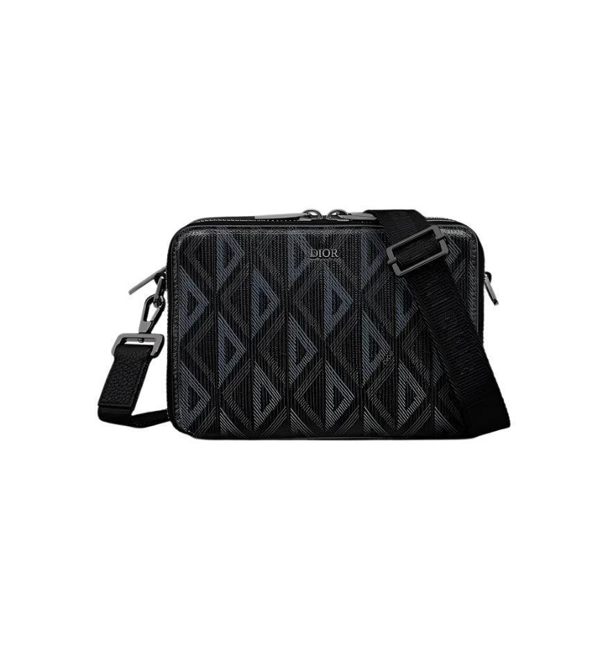 Christian Dior Zipped Pouch with Strap Black Coated Cotton Canvas with CD Diamond Print