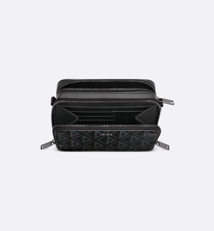 Christian Dior Zipped Pouch with Strap Black Coated Cotton Canvas with CD Diamond Print