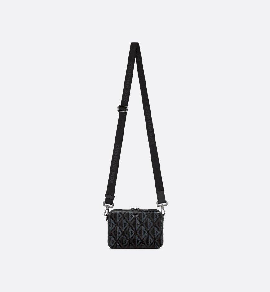 Christian Dior Zipped Pouch with Strap Black Coated Cotton Canvas with CD Diamond Print