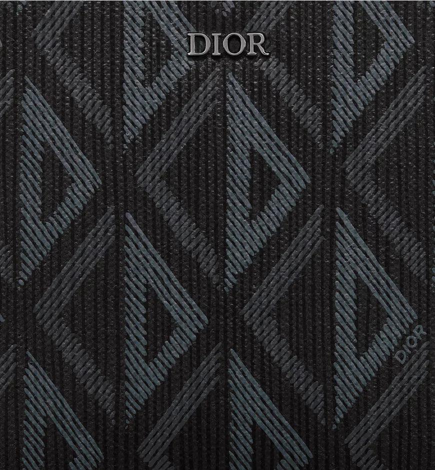 Christian Dior Zipped Pouch with Strap Black Coated Cotton Canvas with CD Diamond Print