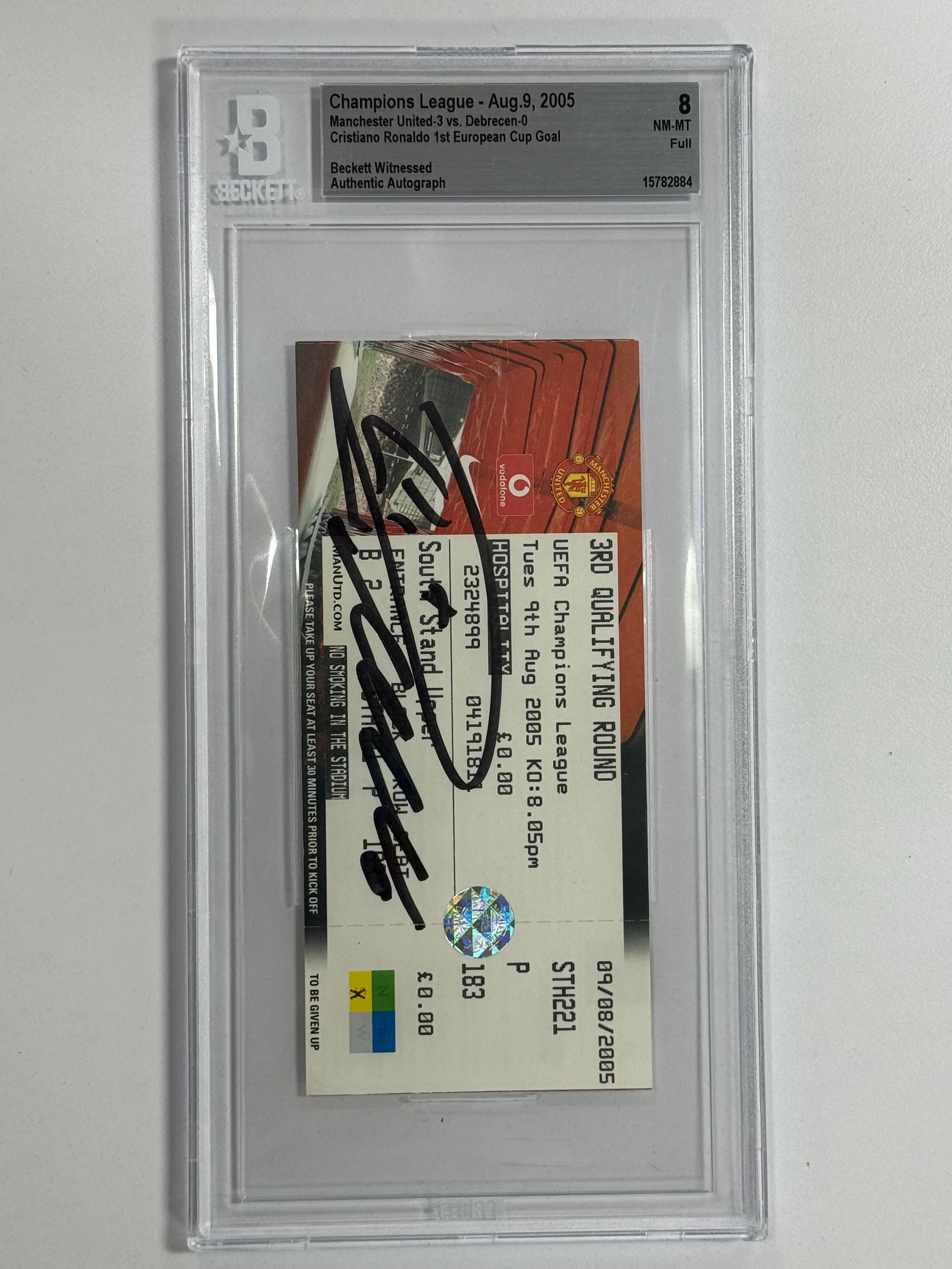 Cristiano Ronaldo Signed 2005 1st European Cup Goal Match Ticket - Beckett Witnessed 8