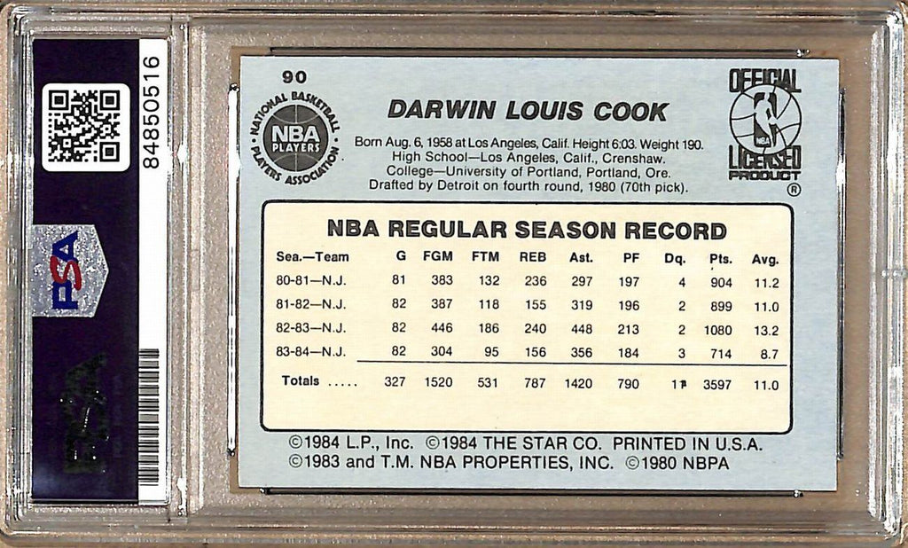 1984-85 Star Company #90 Darwin Cook Nets Signed/Auto Card PSA/DNA 178848
