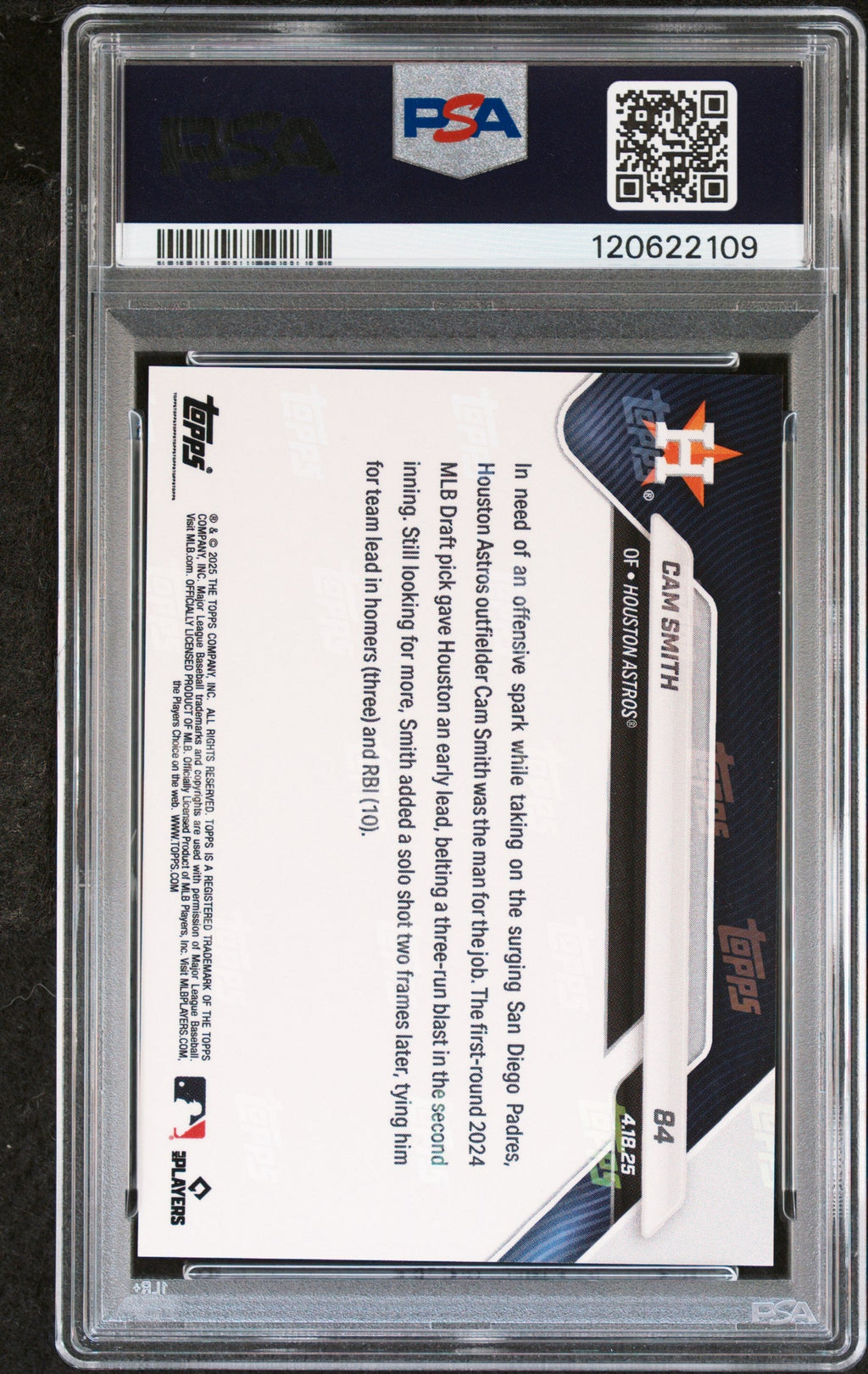 Graded 2025 Topps Now Cam Smith #84 Red Foil /5 Rookie RC Baseball Card PSA 8 Near Mint