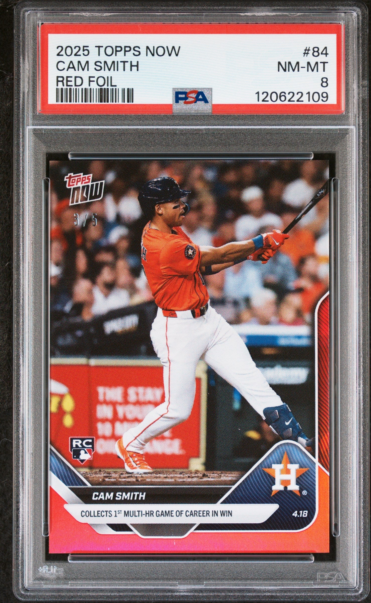 Graded 2025 Topps Now Cam Smith #84 Red Foil /5 Rookie RC Baseball Card PSA 8 Near Mint