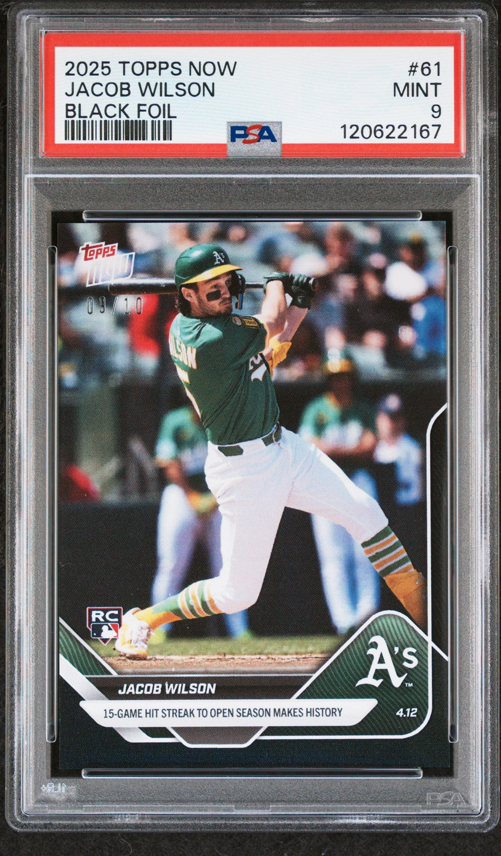 Graded 2025 Topps Now Jacob Wilson #61 Black Foil /10 Rookie RC Baseball Card PSA 9 Mint
