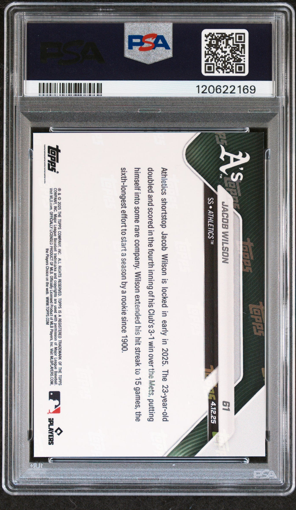 Graded 2025 Topps Now Jacob Wilson #61 Gold Foil /50 Rookie RC Baseball Card PSA 9 Mint