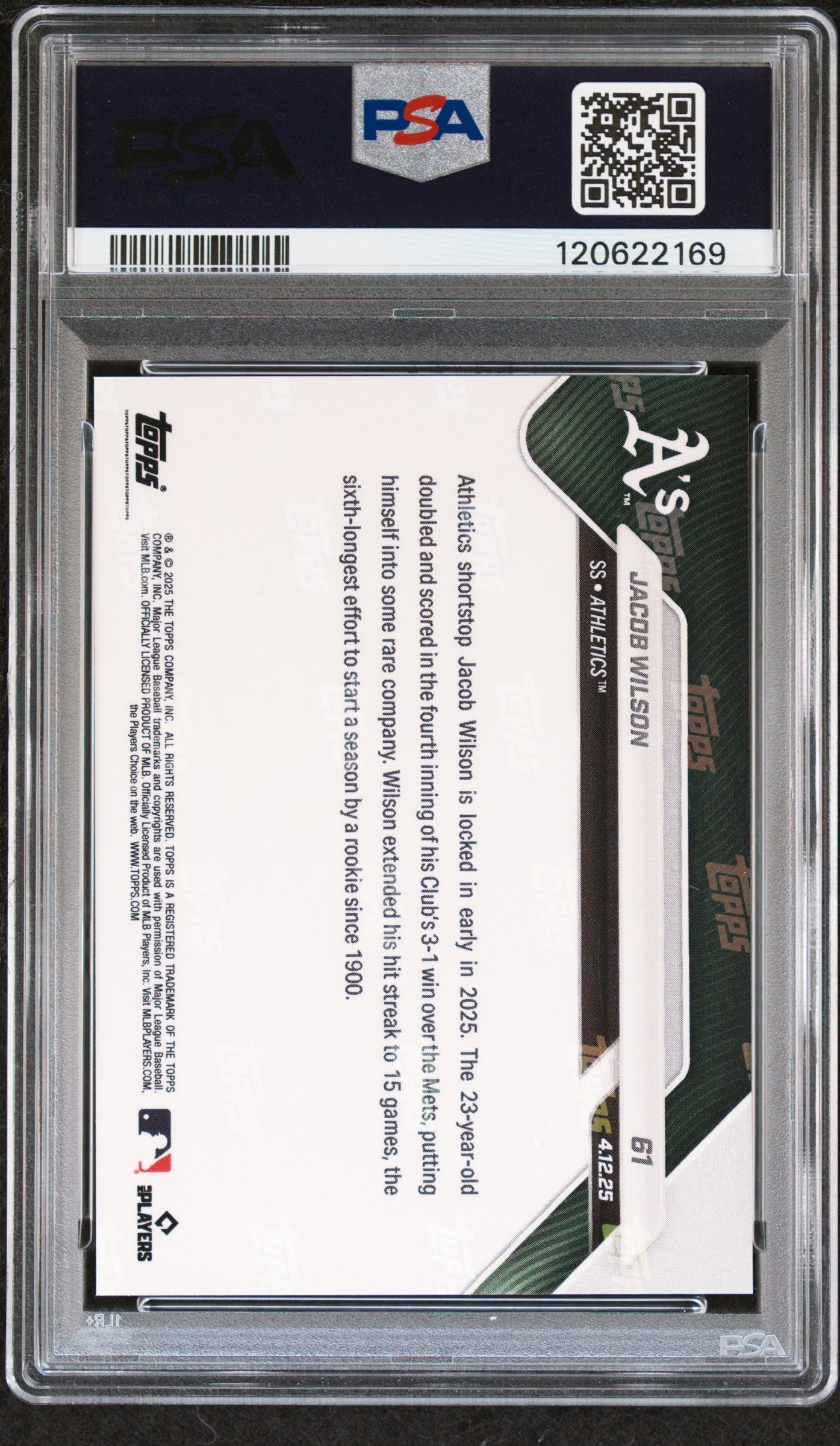 Graded 2025 Topps Now Jacob Wilson #61 Gold Foil /50 Rookie RC Baseball Card PSA 9 Mint